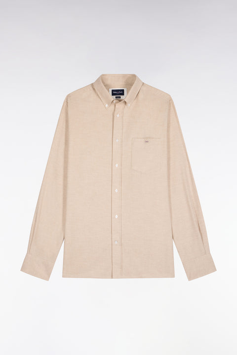Chemise unie en coton camel coupe droite - Image 2