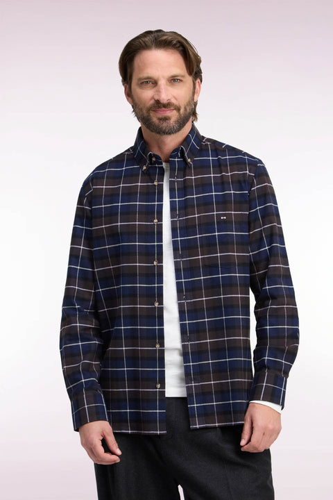 Chemise en flanelle de coton marron à carreaux coupe droite - Image 3