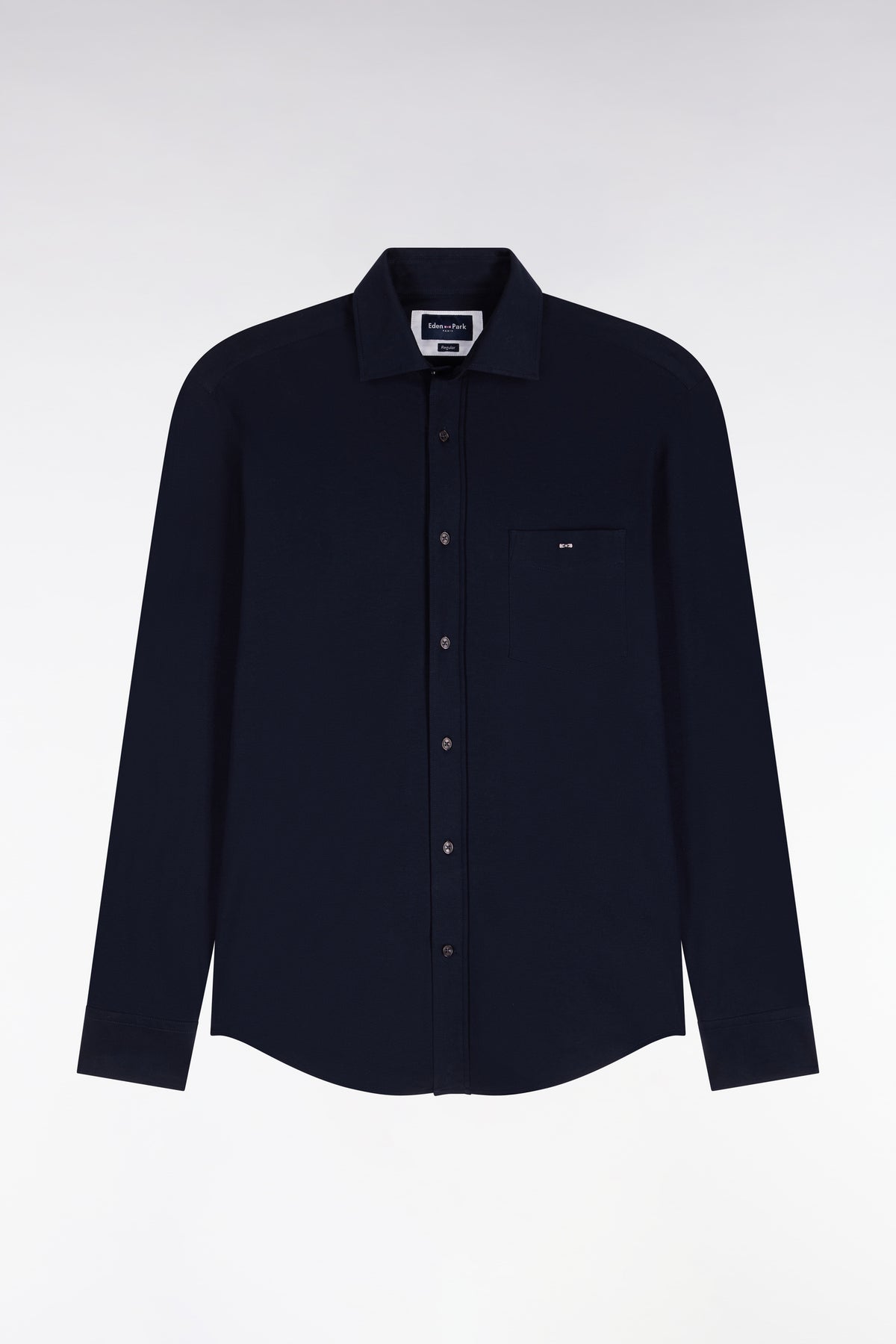 Straight cut navy stretch cotton shirt