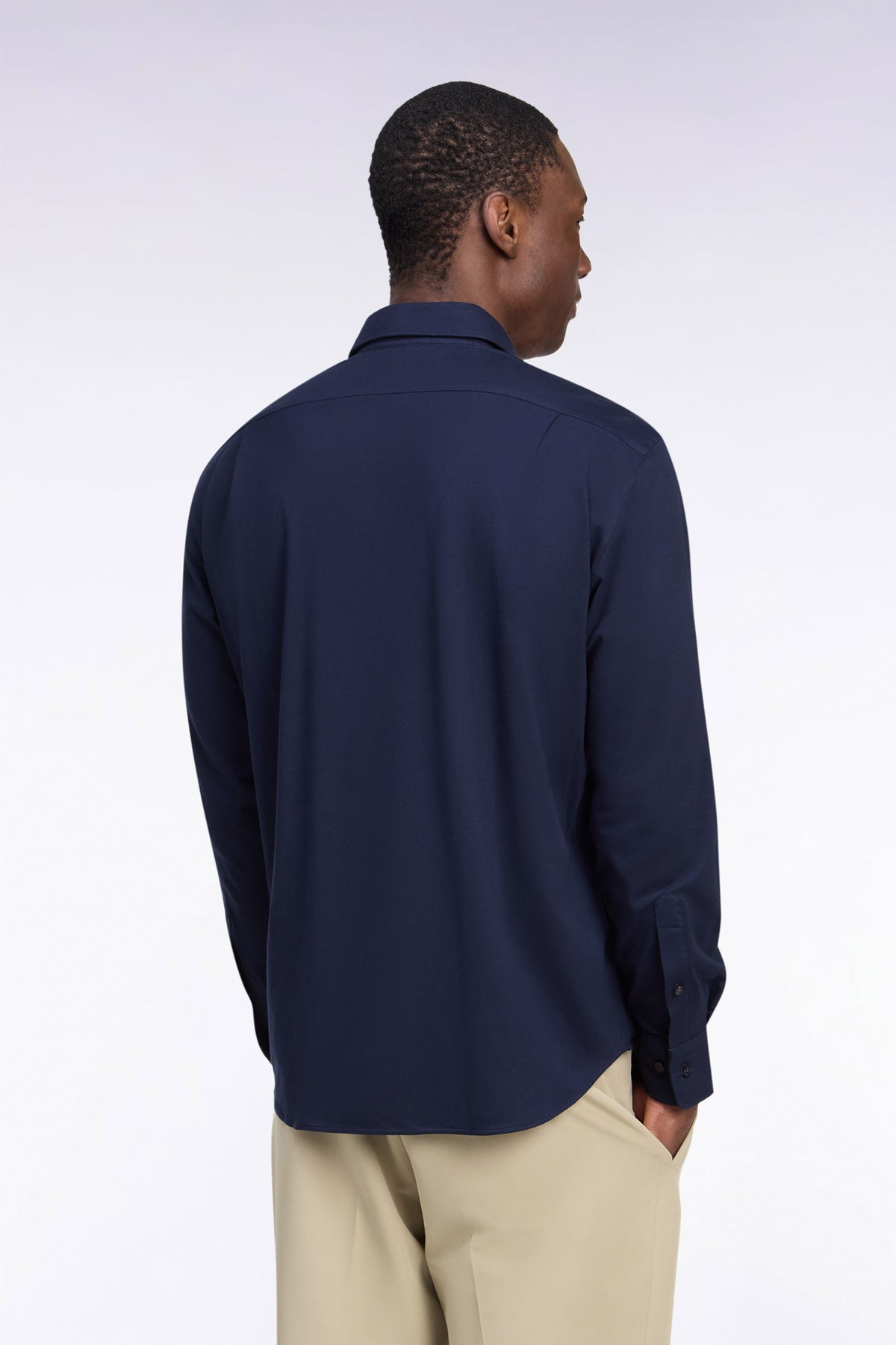 Straight cut navy stretch cotton shirt