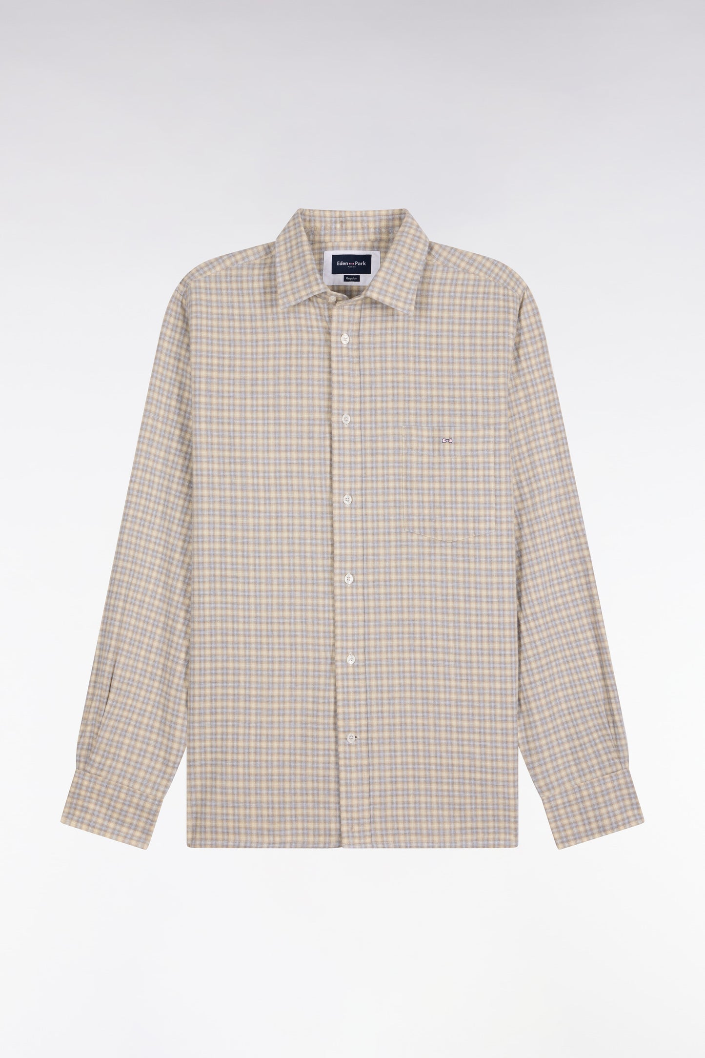 Chemise en coton à carreaux écrue coupe droite