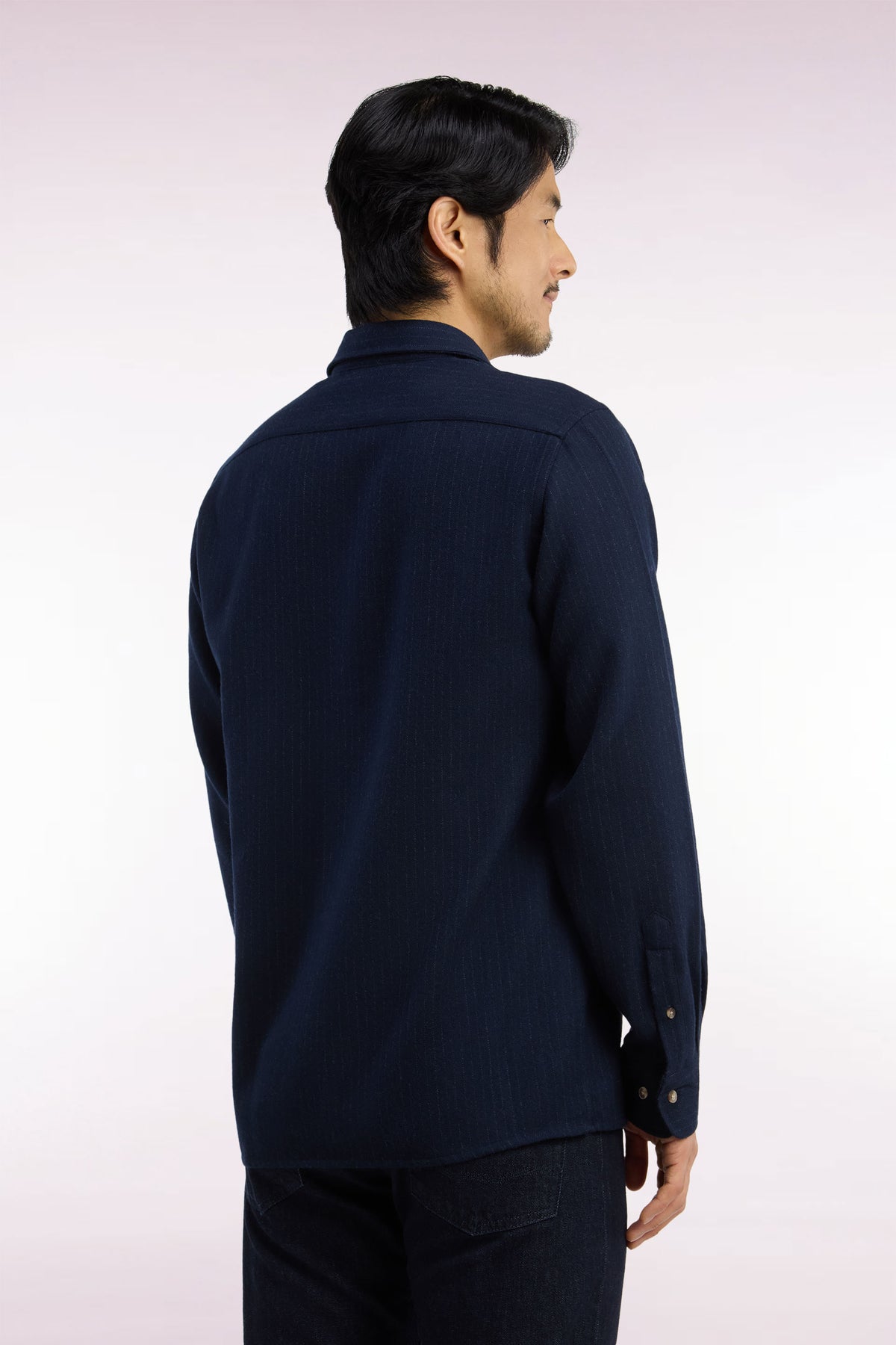 Chemise en flanelle rayée marine coupe droite
