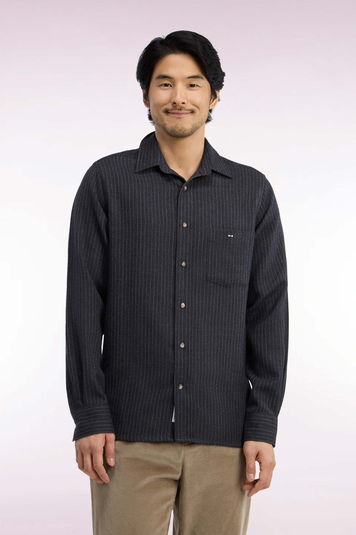 Chemise en flanelle rayée grise coupe droite