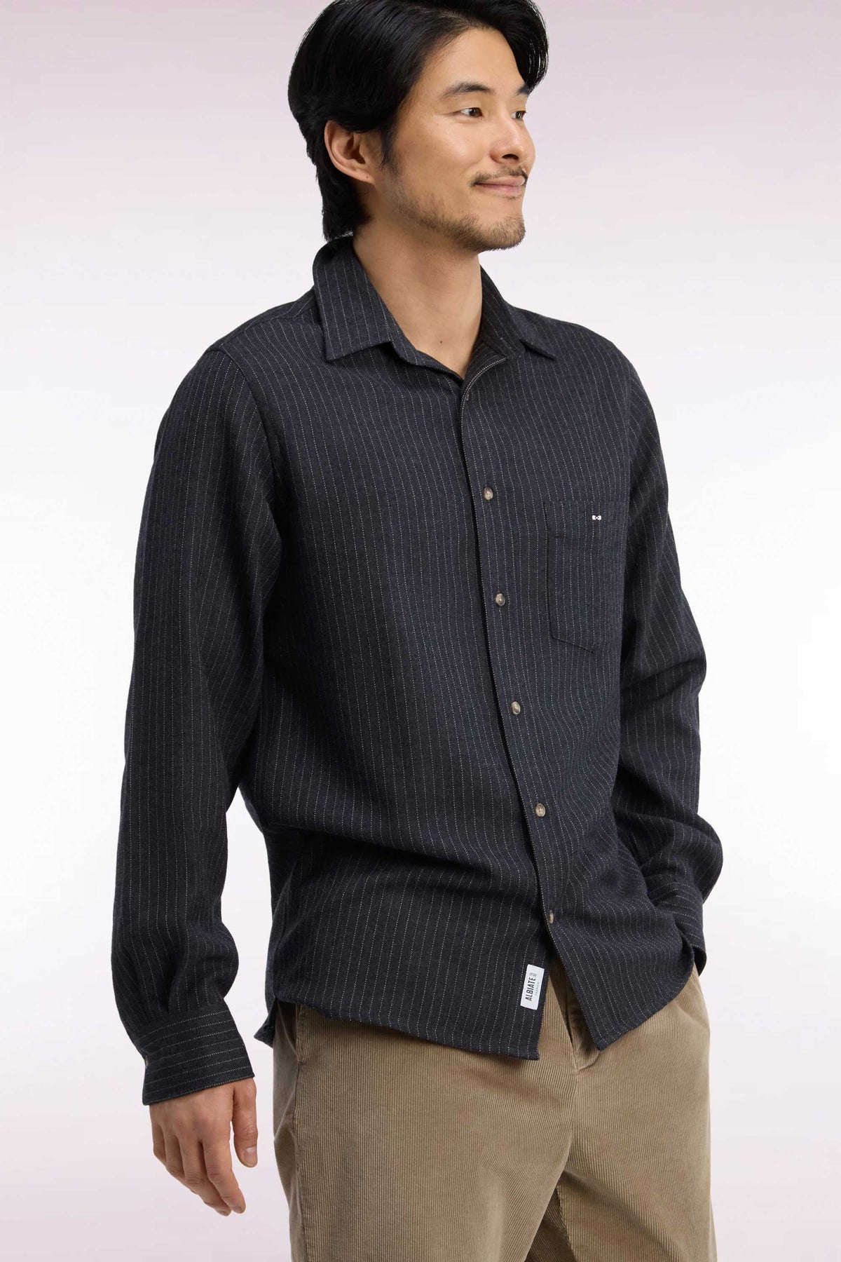 Chemise en flanelle rayée grise coupe droite