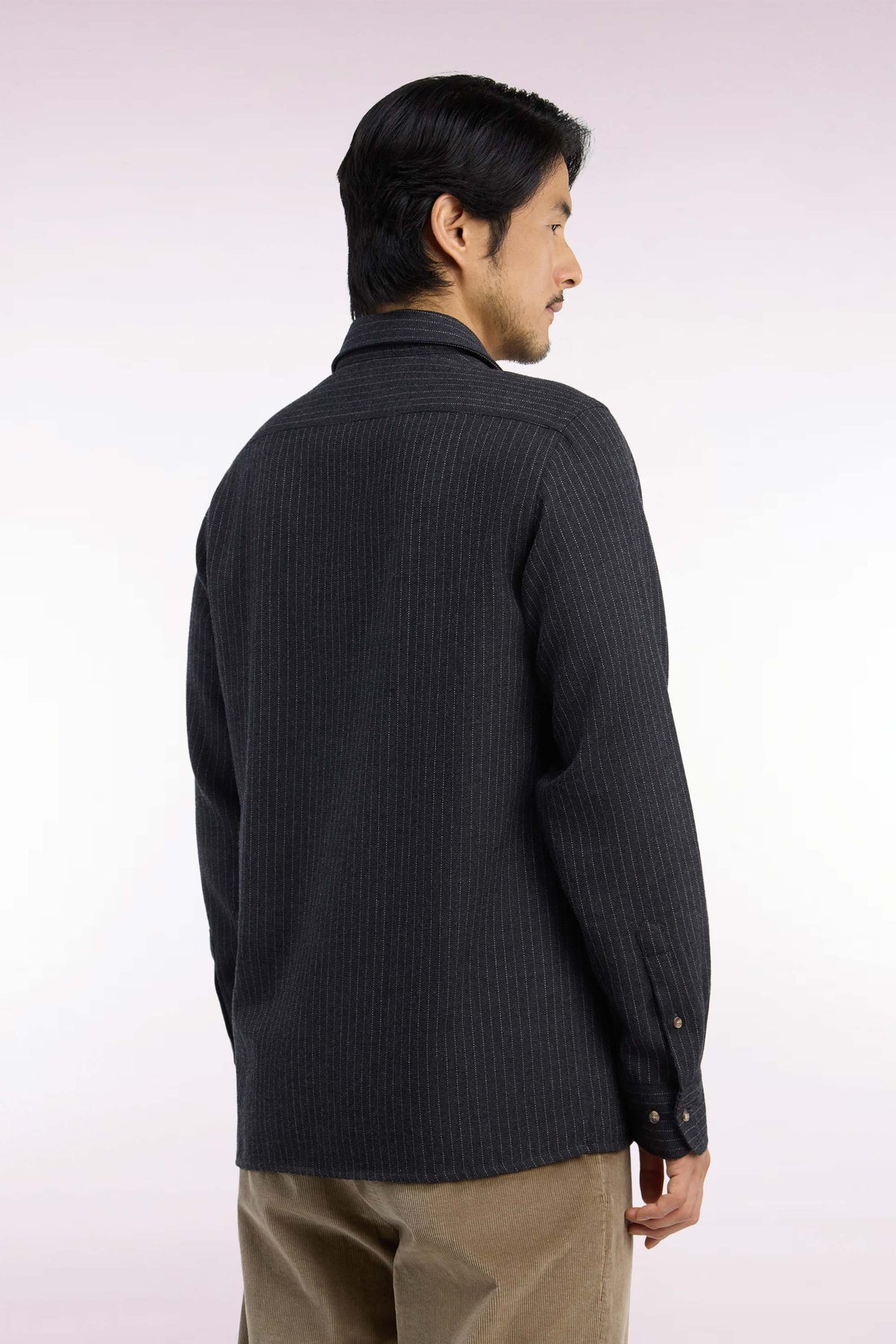 Chemise en flanelle rayée grise coupe droite