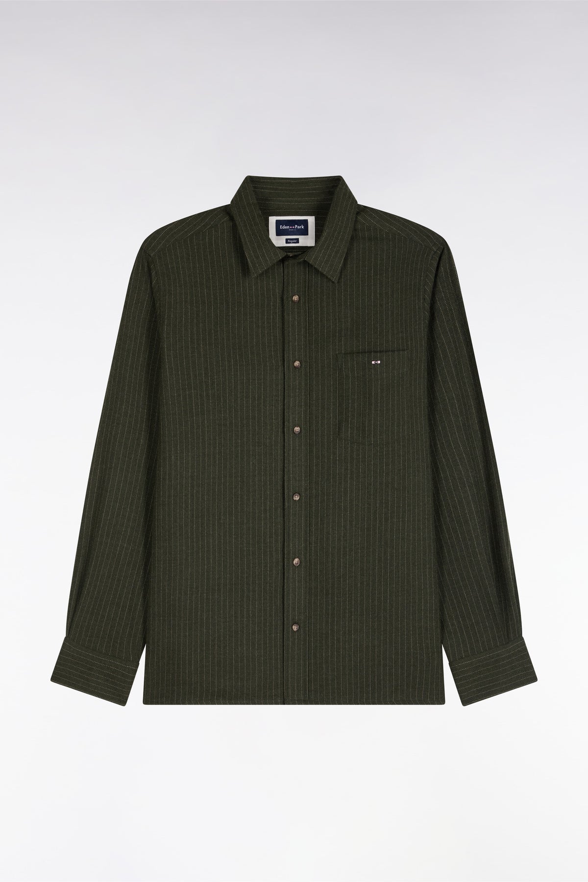 Straight fit khaki striped flannel shirt