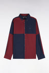 Navy and burgundy cotton straight cut shirt