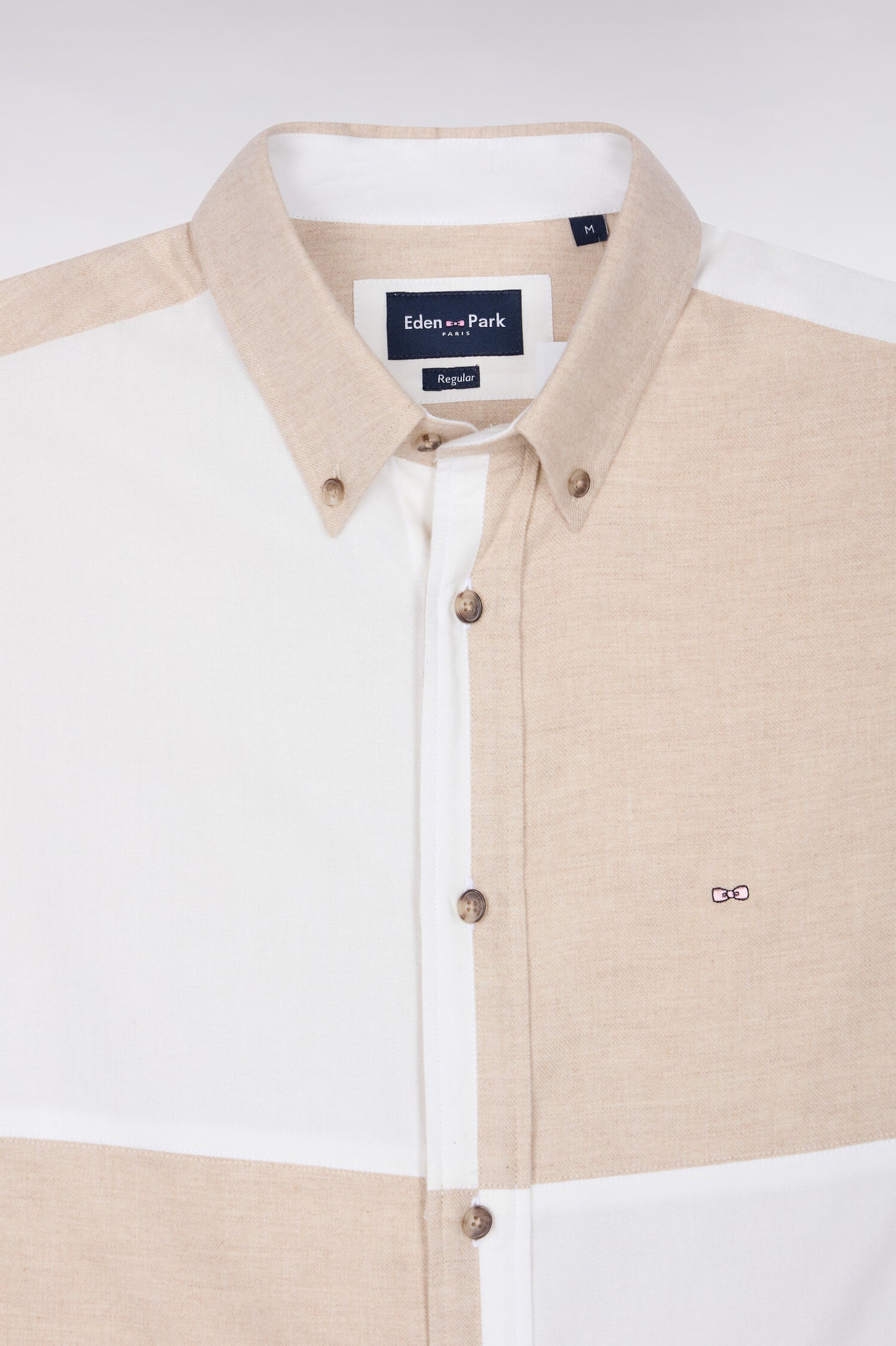 Chemise en coton beige et écrue coupe droite