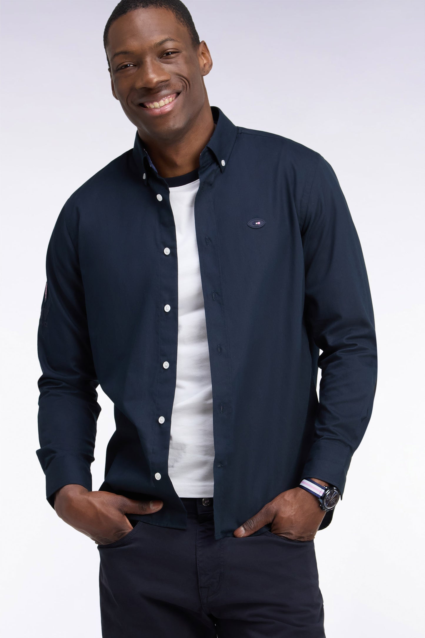 Chemise XV de France en coton marine patch dos coupe droite