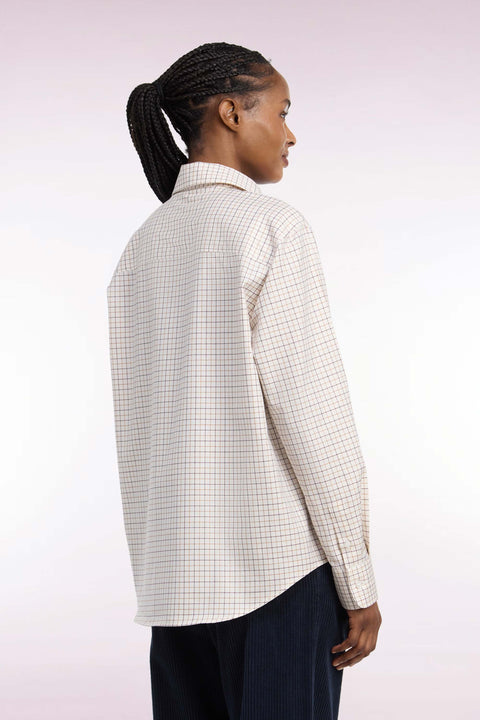 Chemise en coton écru à carreaux moutarde et marine coupe décontractée - Image 3