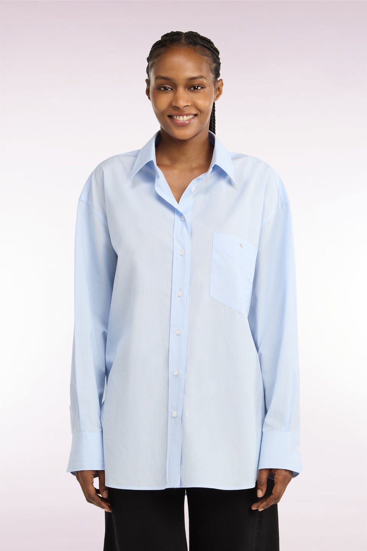 Chemise en coton ciel à rayures blanches coupe oversized