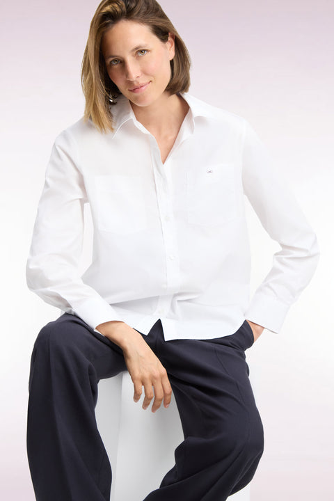 Chemise en coton blanc à poches plaquées coupe décontractée - Image 1