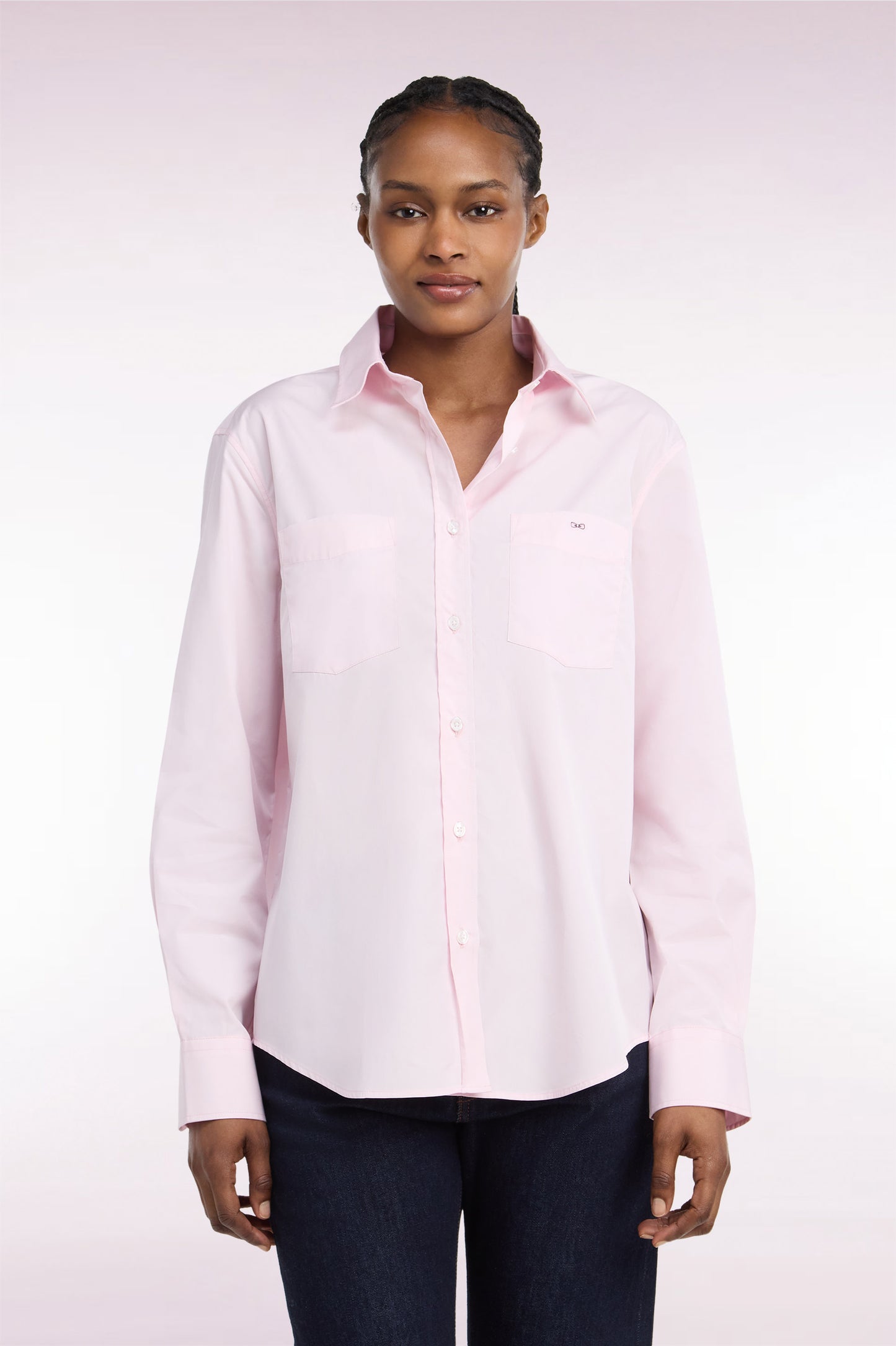 Chemise en coton rose à poches plaquées coupe décontractée