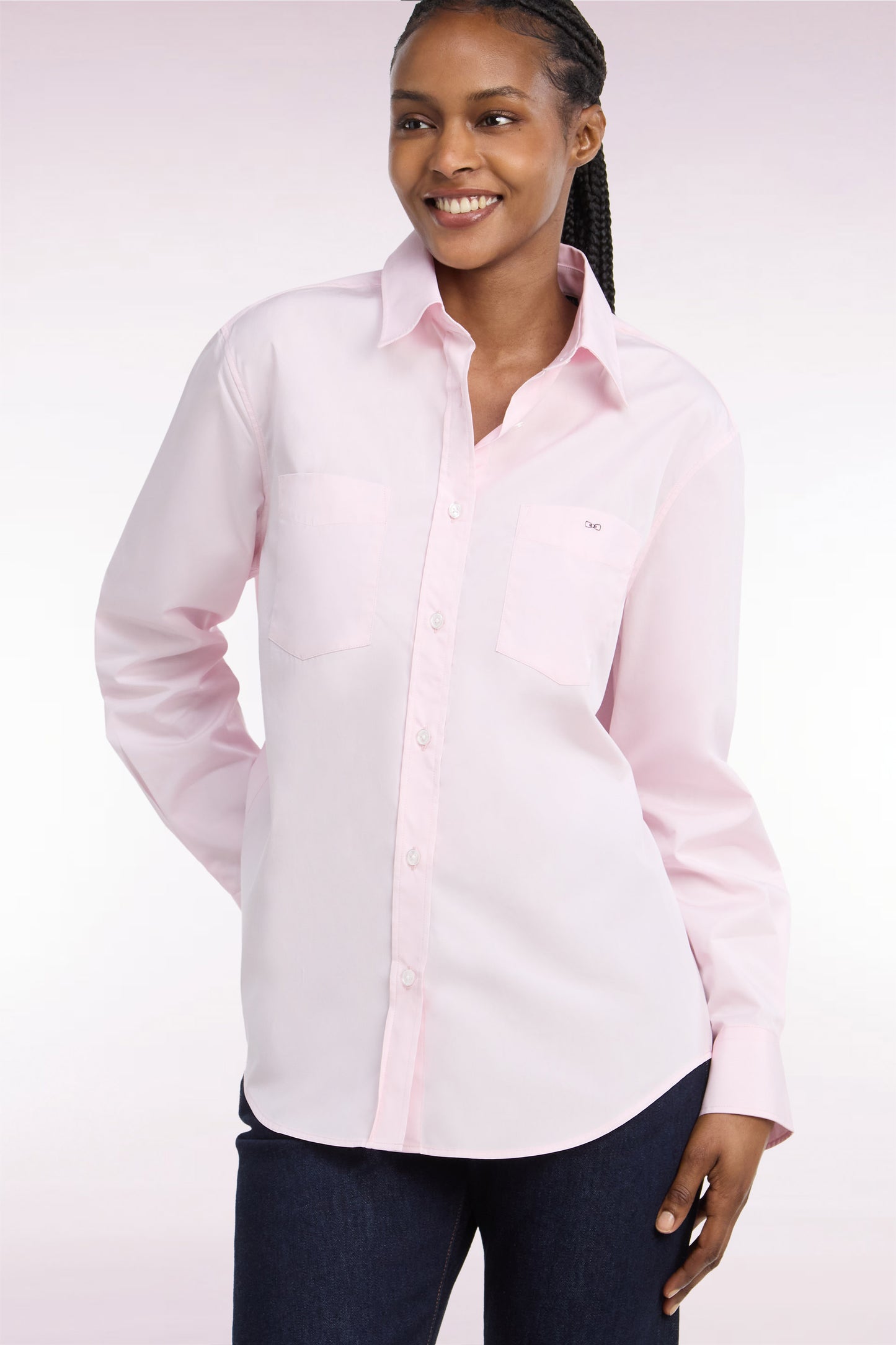 Chemise en coton rose à poches plaquées coupe décontractée