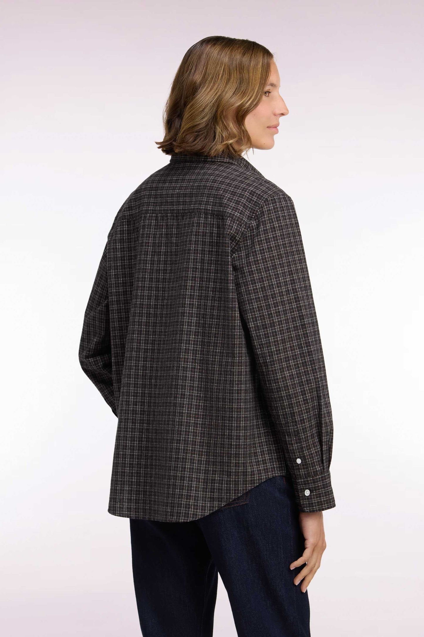 Chemise à carreaux en coton noir coupe décontractée