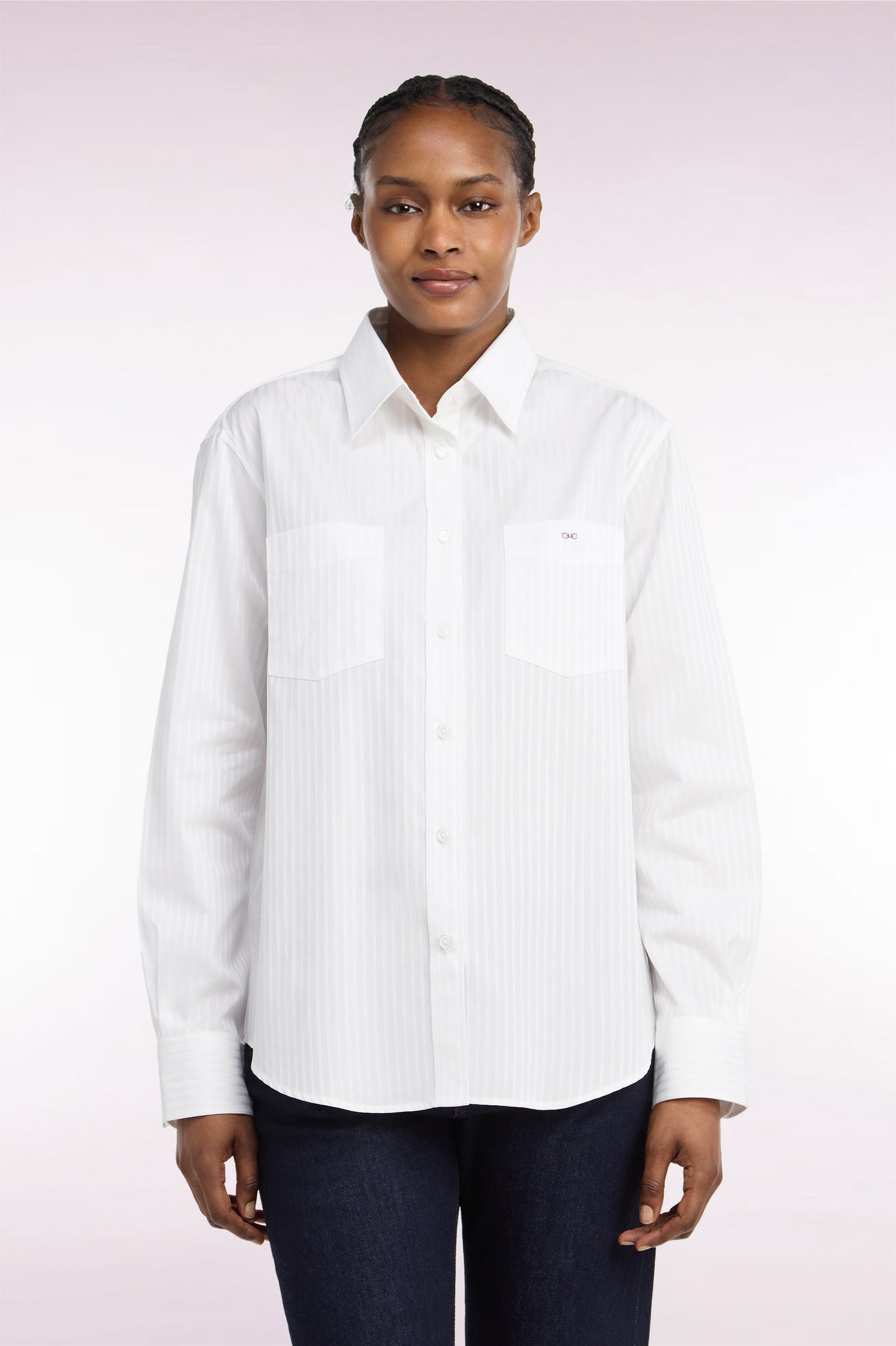 Chemise en coton blanc à rayures beige coupe Relaxed