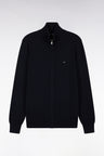 Cardigan zippé en laine et coton marine coupe droite