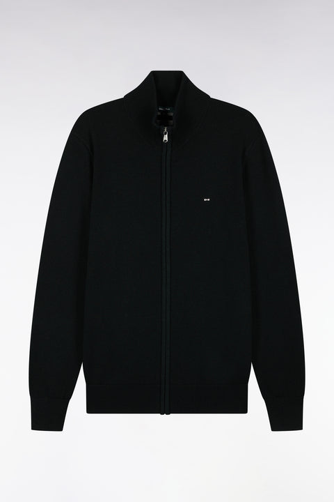 Cardigan zippé en laine et coton noir coupe droite - Image 2