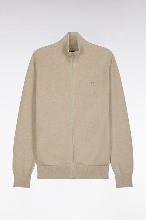 Cardigan zippé en coton beige coupe droite - Image 2