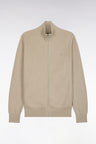 Cardigan zippé en coton beige coupe droite