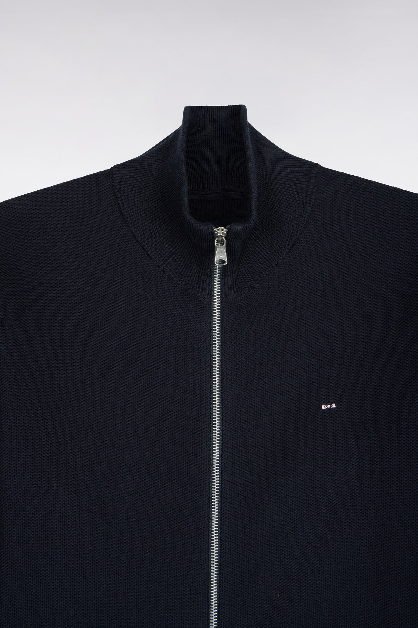 Cardigan zippé en coton marine coupe droite