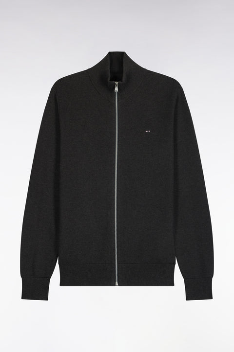 Cardigan zippé en coton gris anthracite coupe droite - Image 2