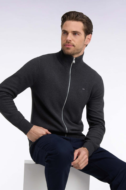 Cardigan zippé en coton gris anthracite coupe droite - Image 1