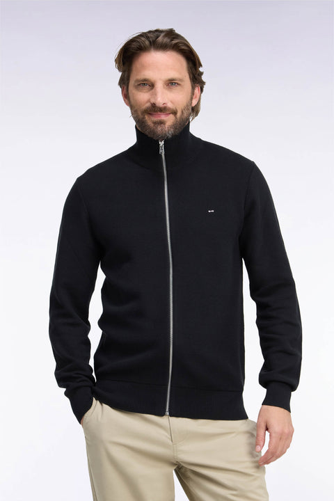 Cardigan zippé en coton noir coupe droite - Image 3