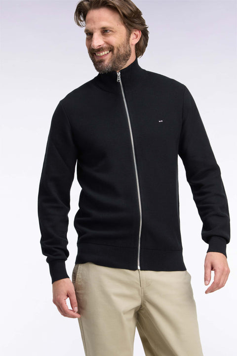 Cardigan zippé en coton noir coupe droite - Image 1