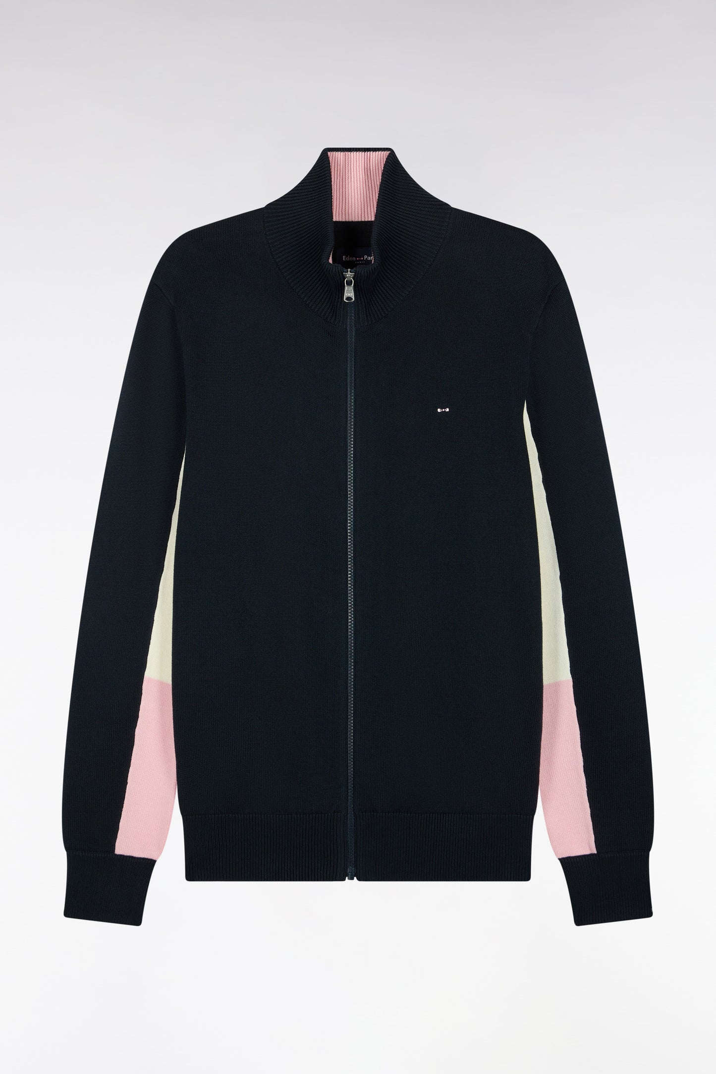 Cardigan zippé en coton marine coupe droite