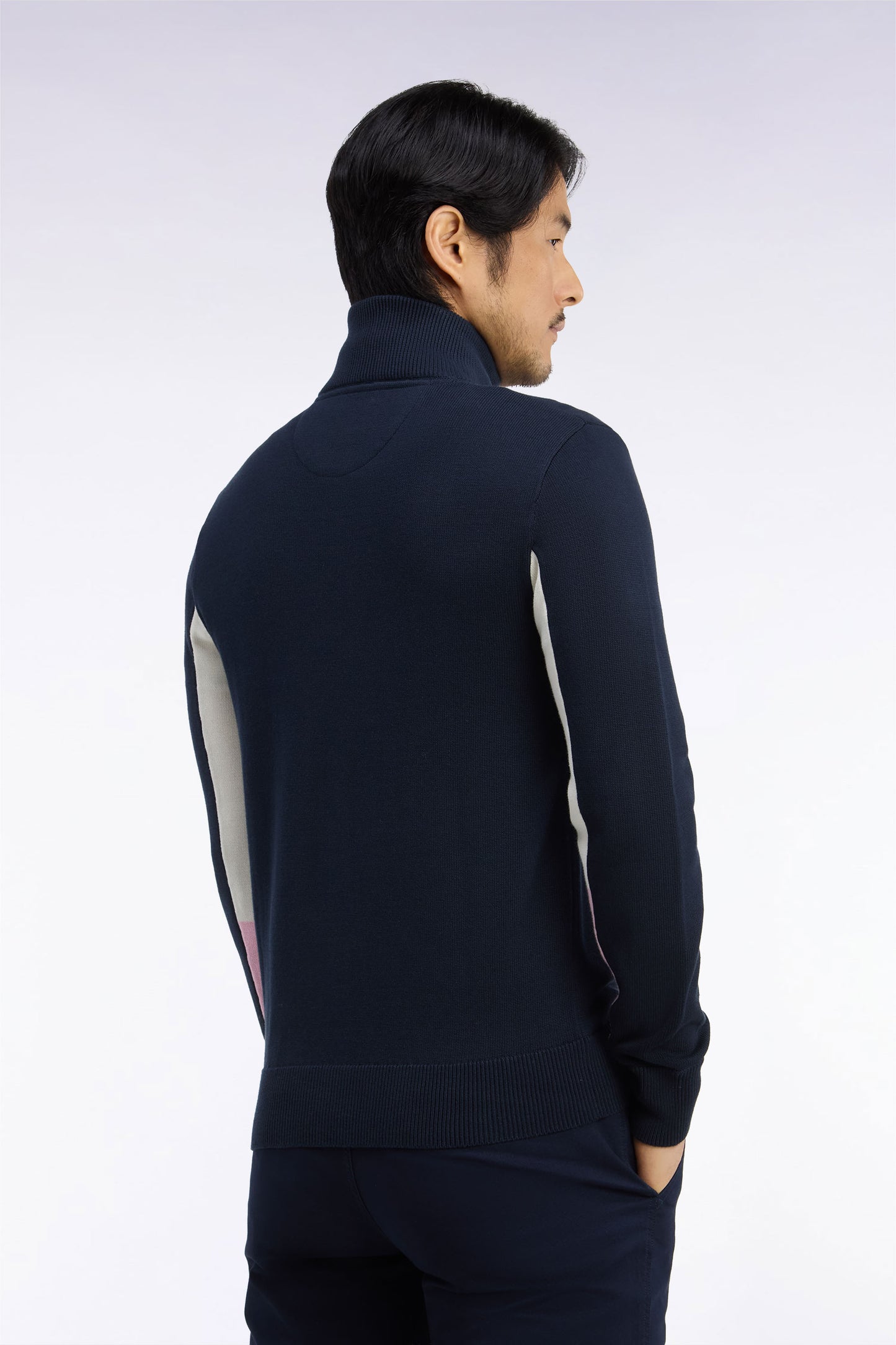 Cardigan zippé en coton marine coupe droite