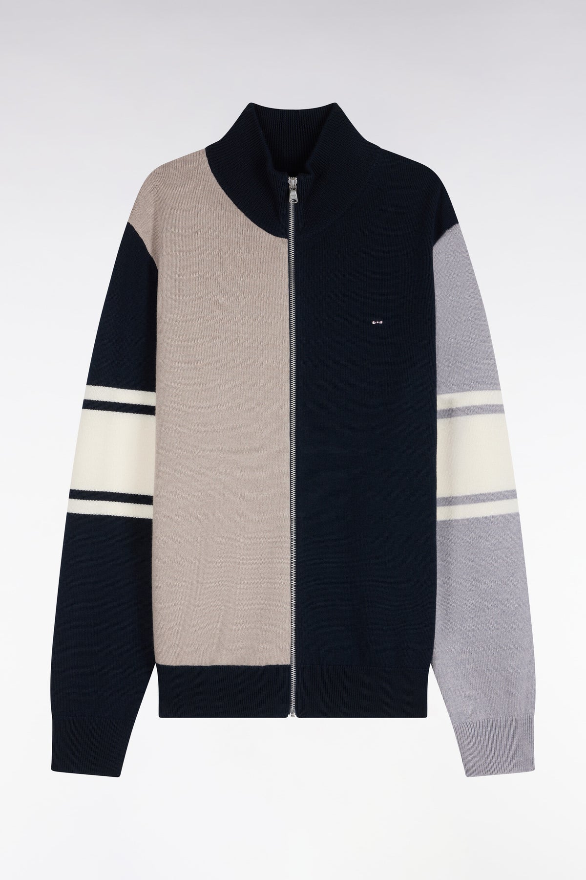 Cardigan zippé en laine mérinos à découpes coupe droite