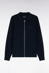 Cardigan zippé en coton et viscose marine coupe droite