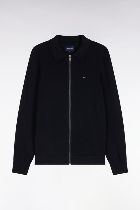 Cardigan zippé en coton et viscose noir coupe droite - Image 2