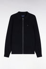 Cardigan zippé en coton et viscose noir coupe droite