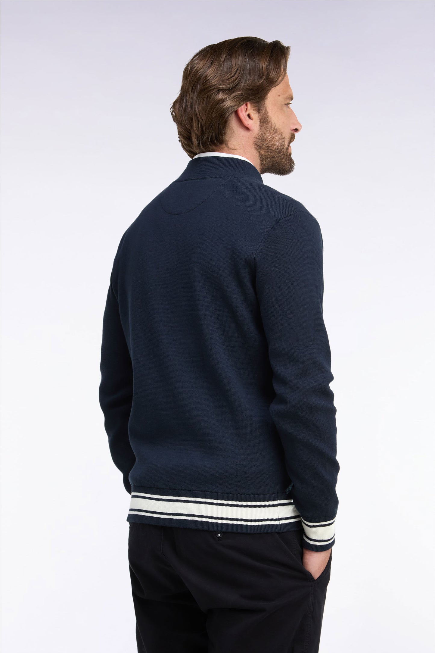 Cardigan teddy zippé en coton milano marine coupe droite