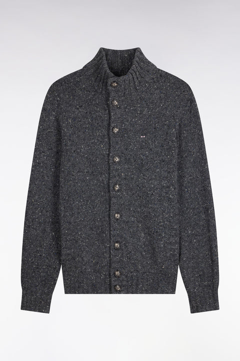 Cardigan boutonné en maille épaisse chinée gris coupe droite - Image 2