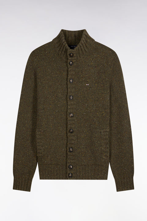 Cardigan boutonné en maille épaisse chinée kaki coupe droite - Image 2