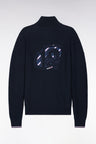 Cardigan XV de France zippé en jersey coton marine brodé coupe droite
