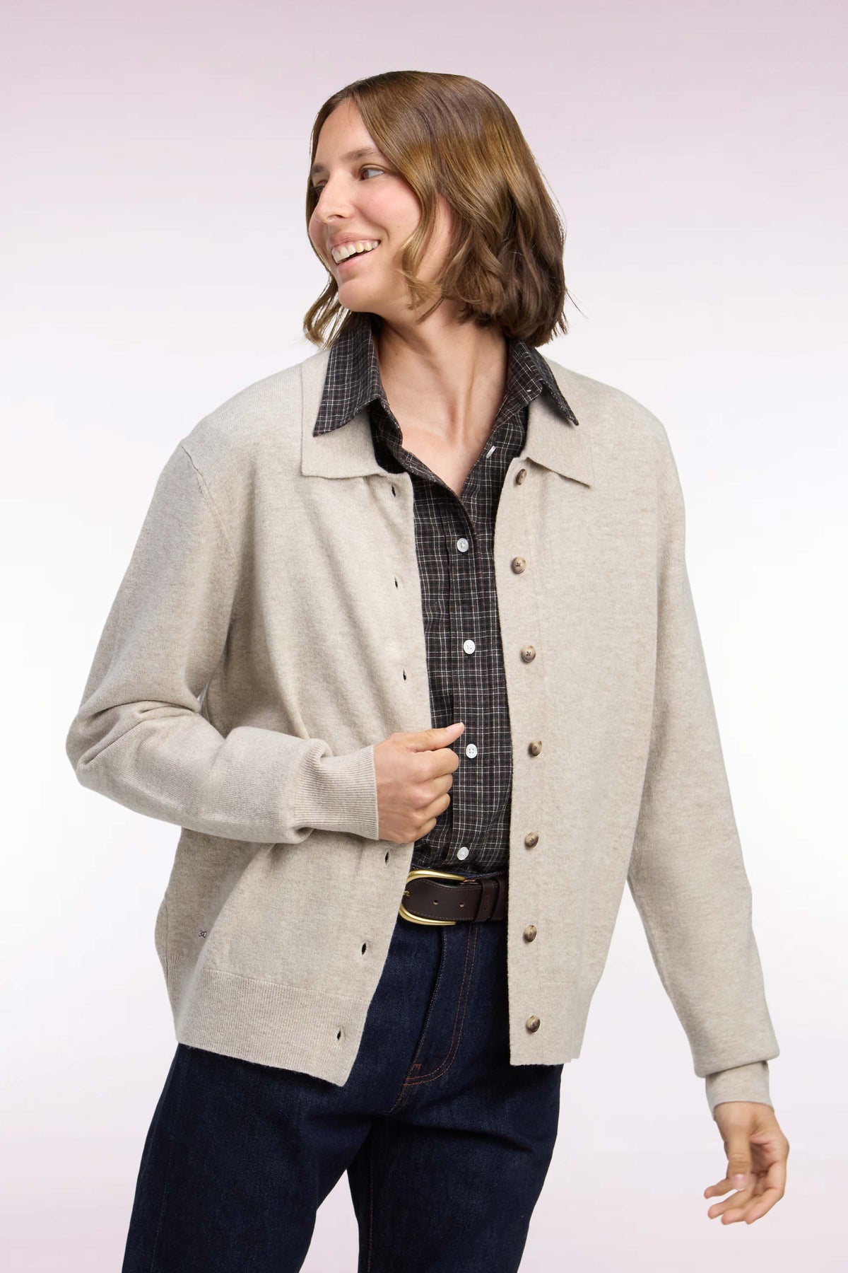 Cardigan en laine vierge et cachemire beige
