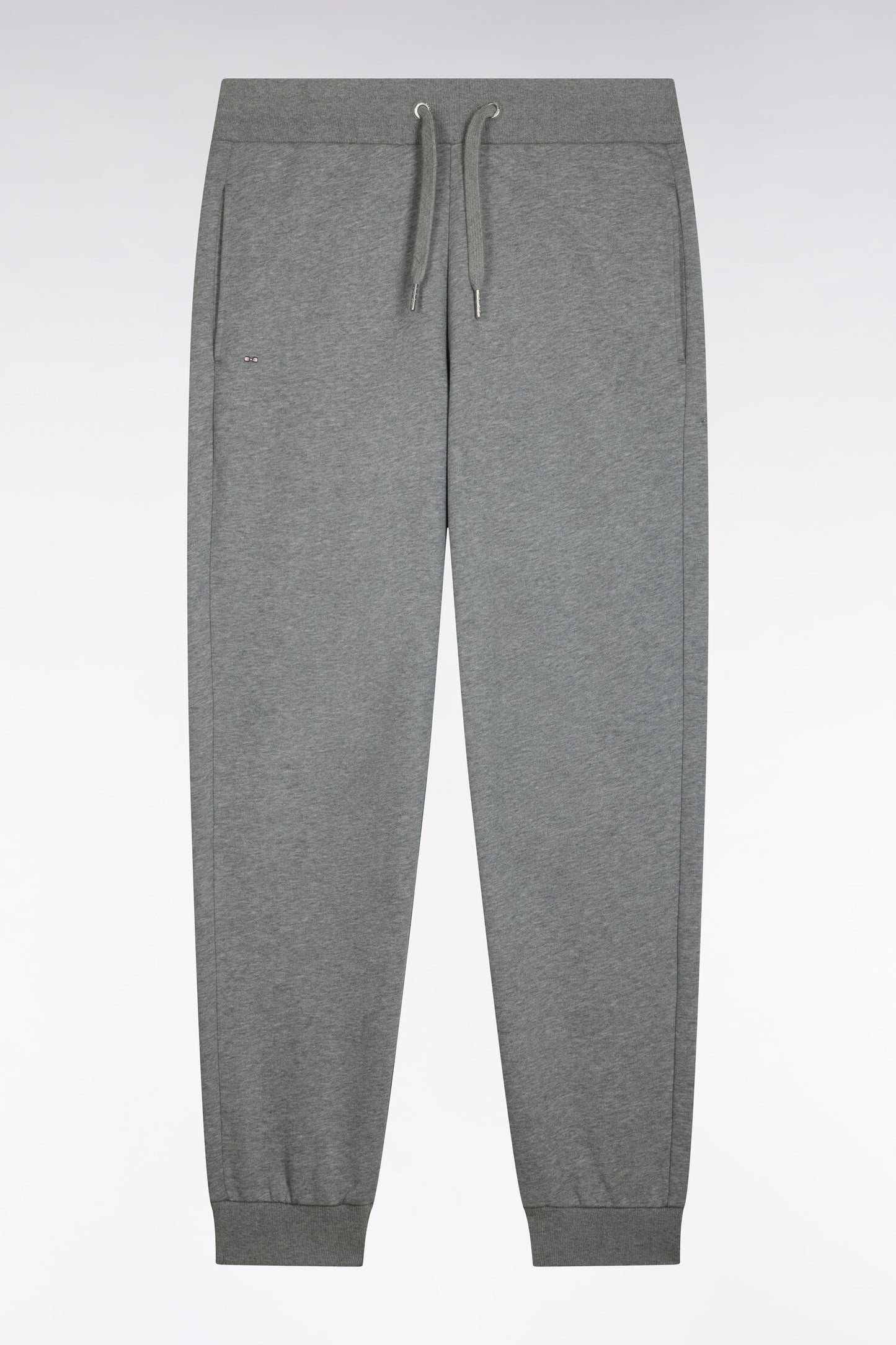 Jogging uni en molleton coton gris coupe droite