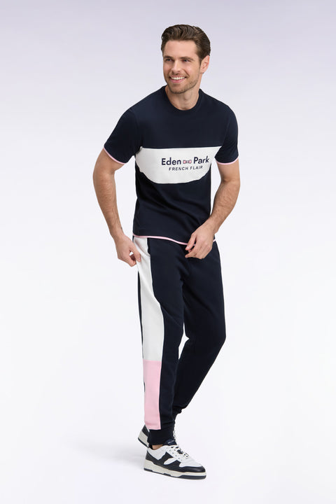 Jogging en molleton marine à découpes de jambes contrastées coupe droite - Image 1
