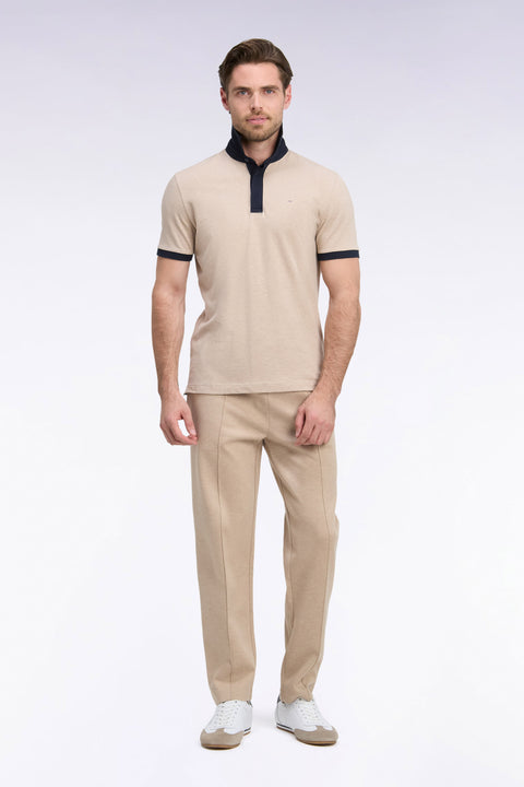 Jogging en interlock de coton stretch beige coupe droite - Image 3
