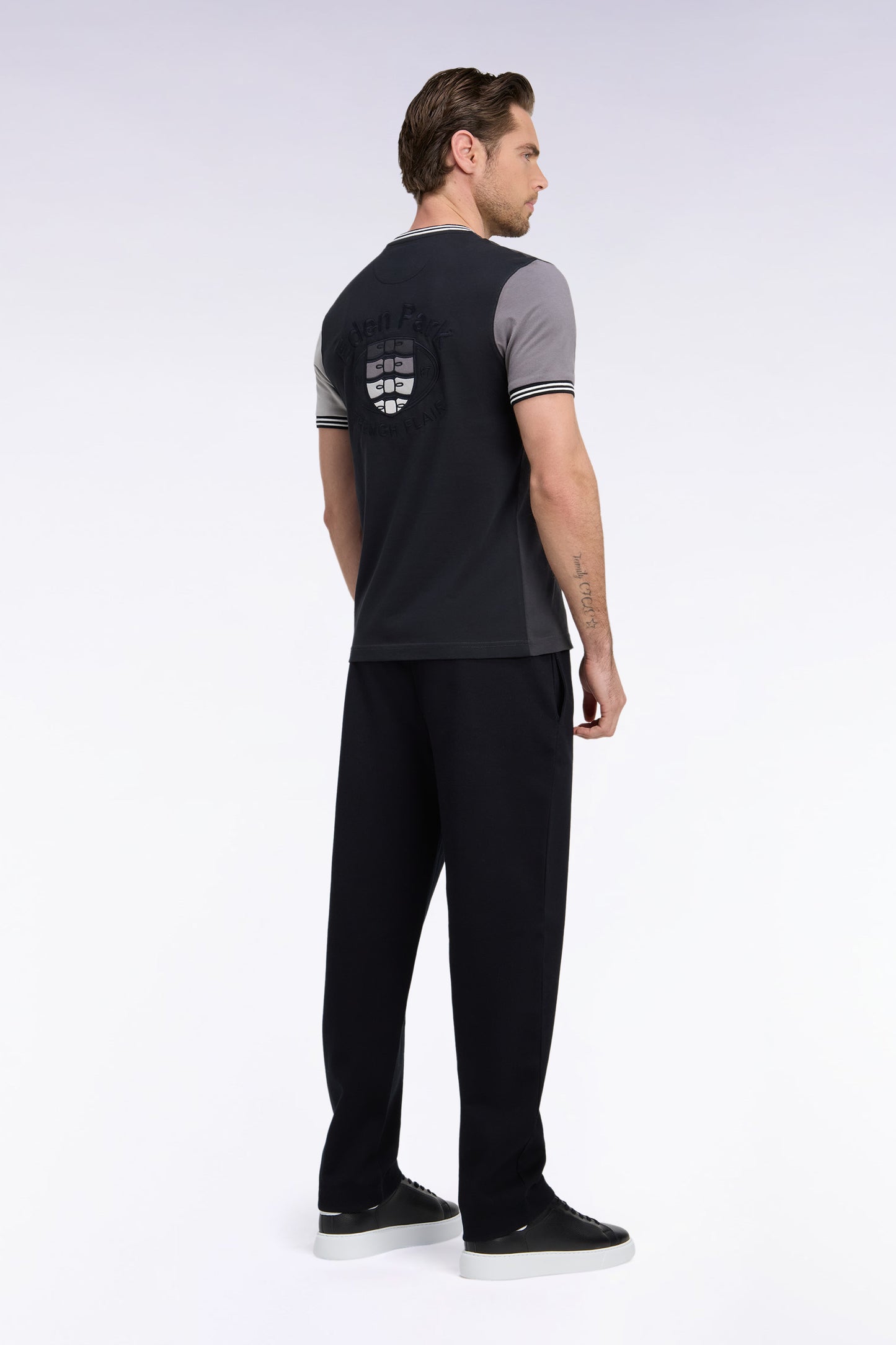 Jogging en interlock de coton stretch noir coupe droite