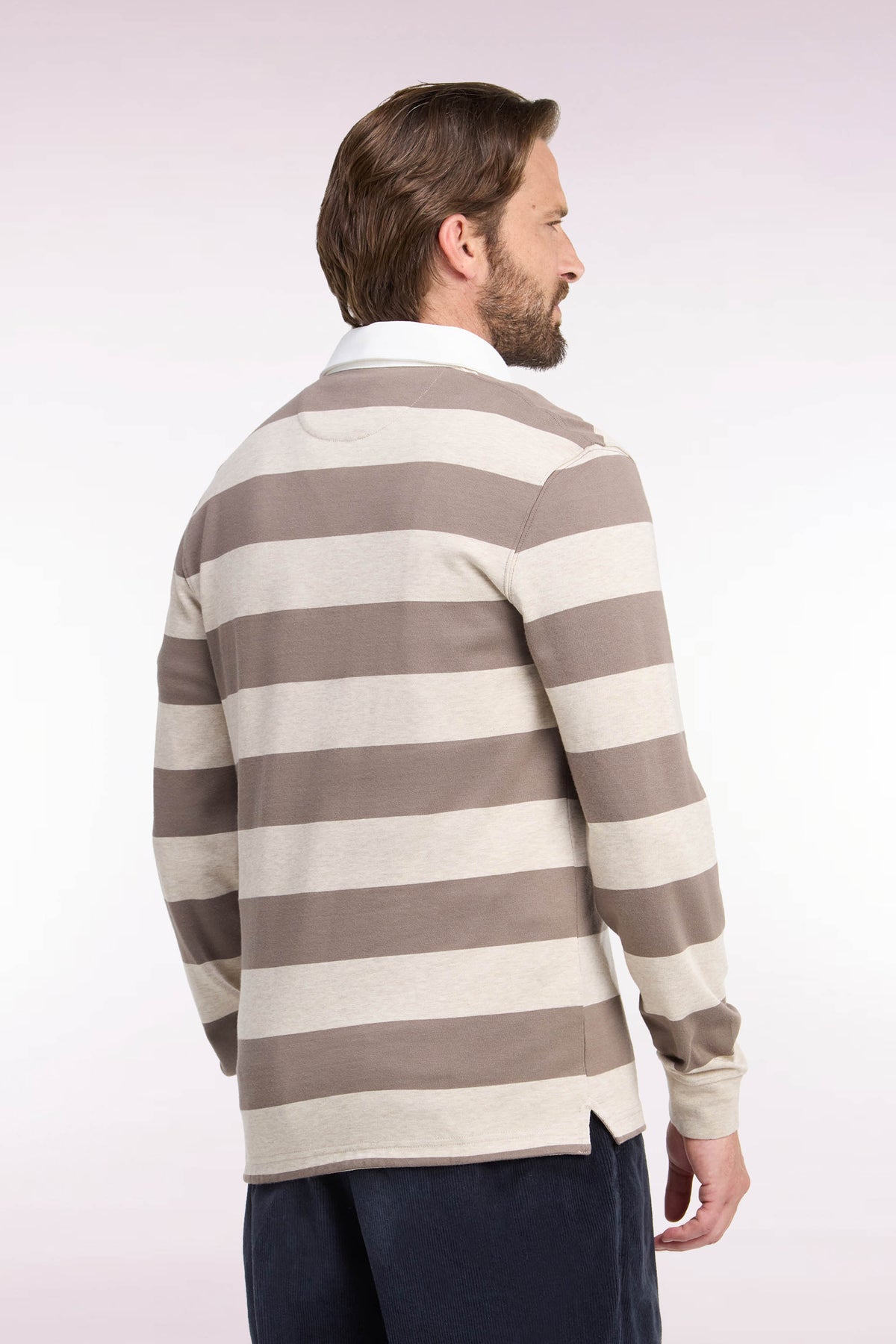 Maillot manches longues en jersey de coton rayé beige