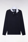 Maillot manches longues en coton Pima marine à col blanc coupe droite