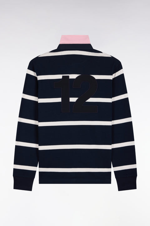 Maillot manches longues en jersey de coton marine rayé broderie dos - Image 2