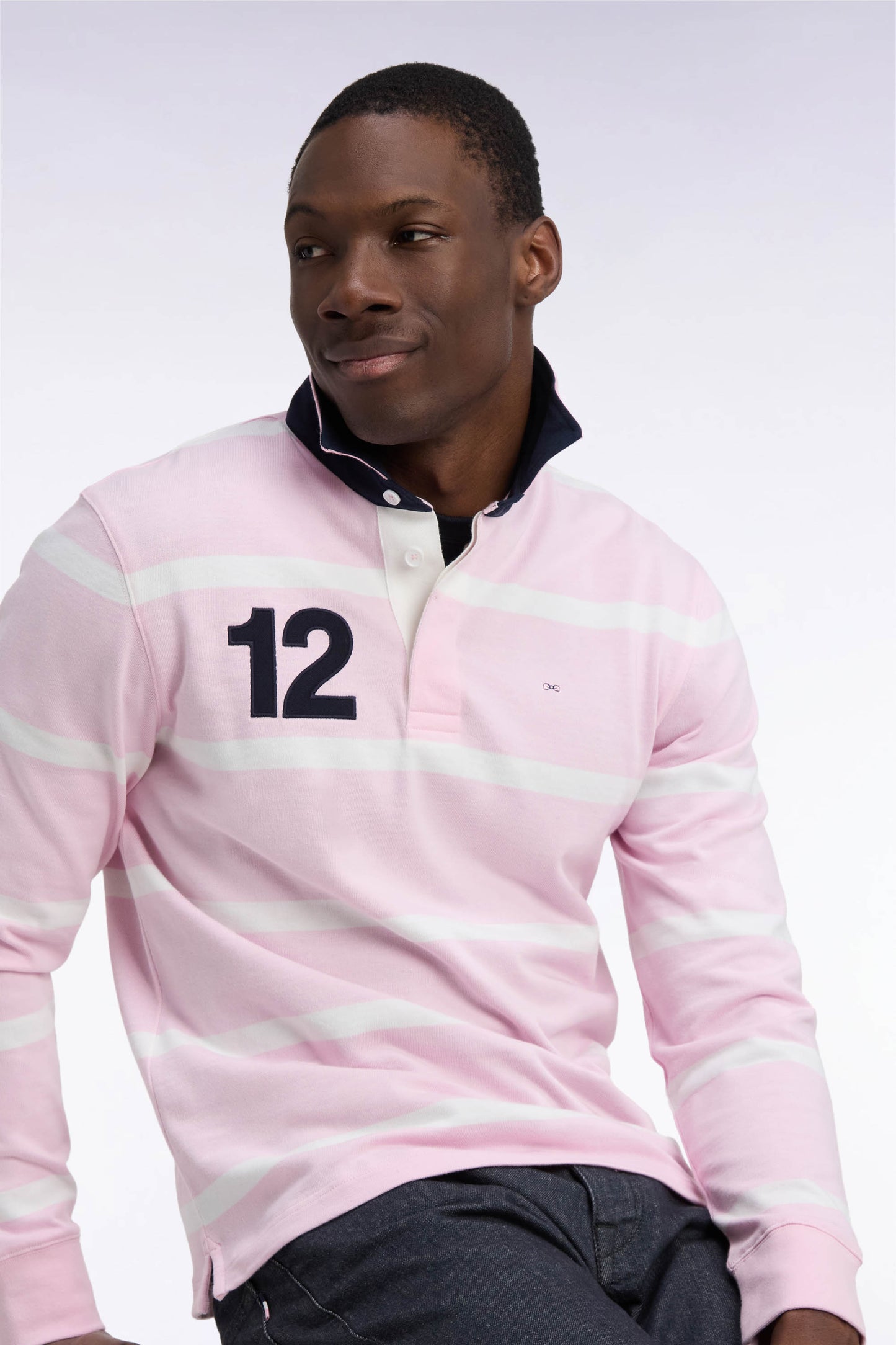 Maillot manches longues en jersey de coton rose rayé broderie dos