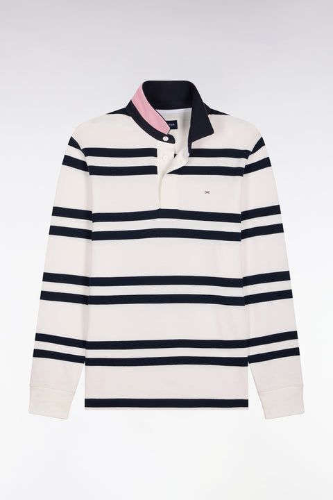 Maillot manches longues en jersey coton blanc à rayures marine coupe regular - Image 2