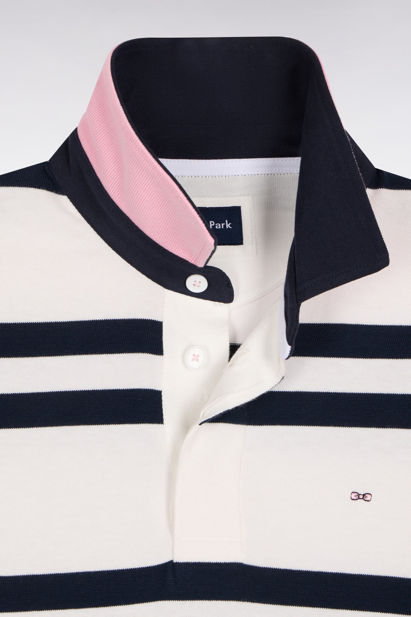 Maillot manches longues en jersey coton blanc à rayures marine coupe regular